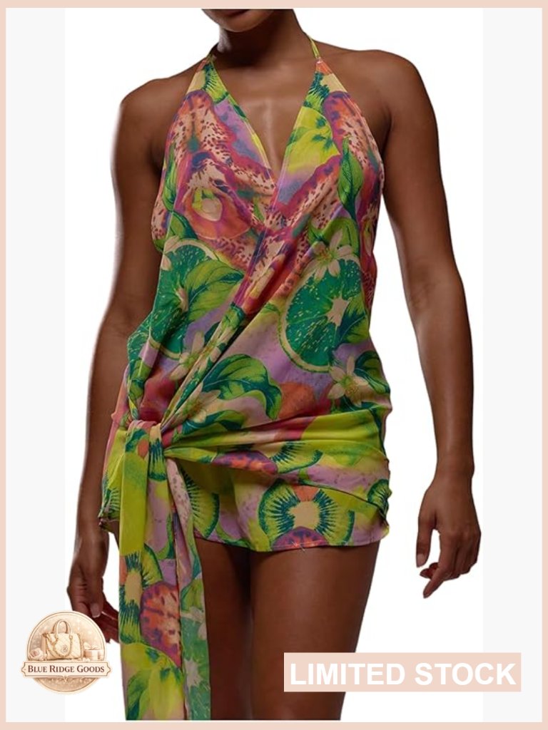 Floral Print Wrap Mini Sundress Halter Neck Backless Tie Summer Dress Boho